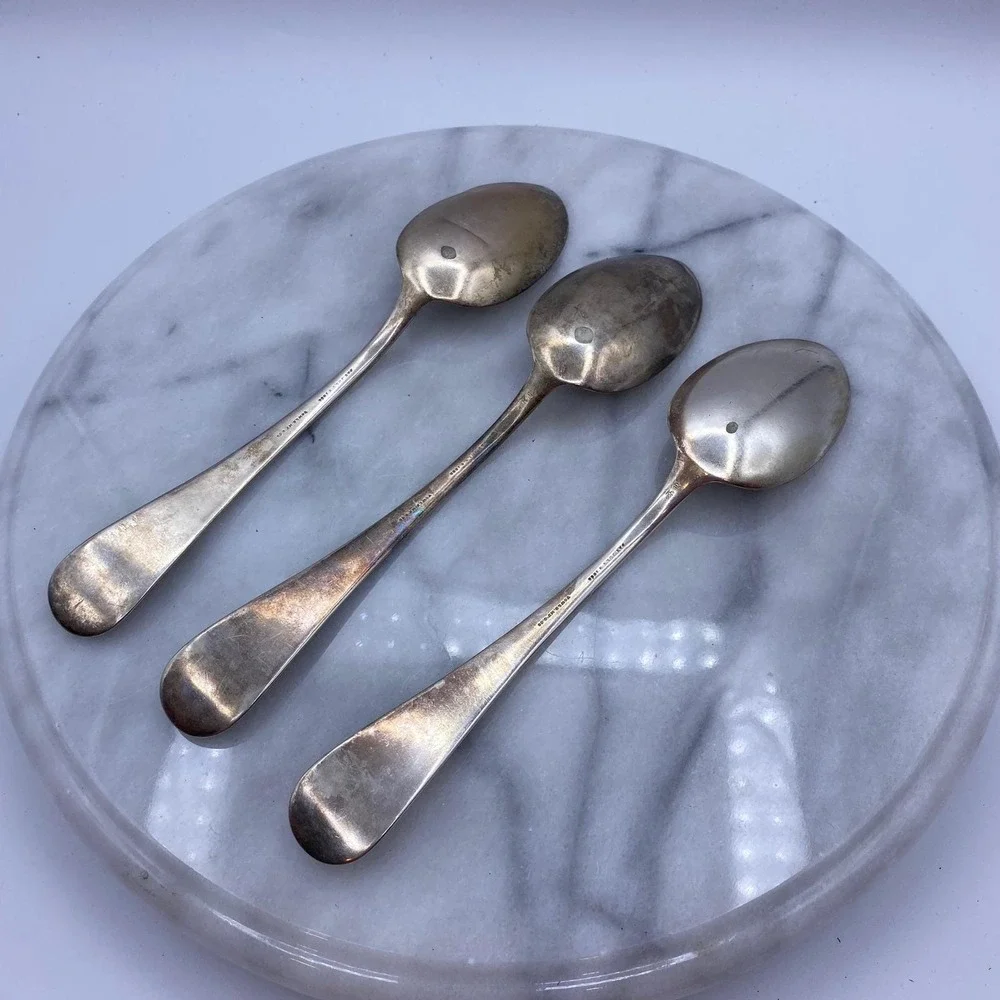 Towle Serving Spoons Silver Good 1889 Patent Shell Set of 3 Antique Farmhouse